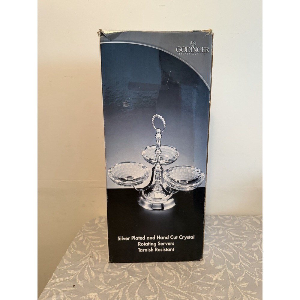 Godinger Rotating Servers Unisex OS Silver NEW Crystal Silver Plated 3-Tier